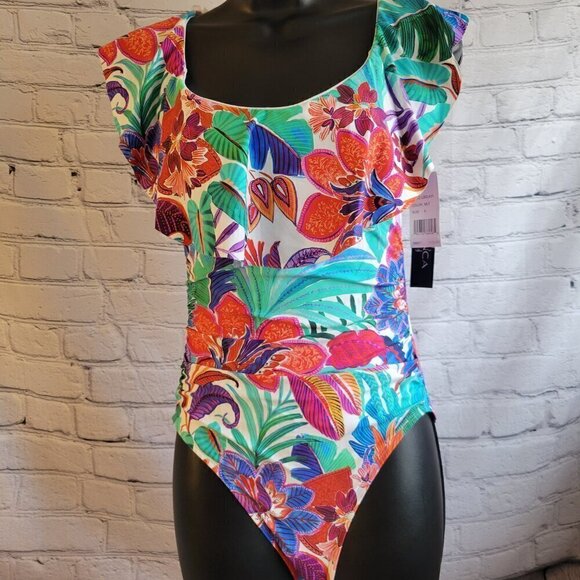 La Blanca Tropez Tropical Print Off Shoulder One-Piece Swimsuit - Picture 1 of 7